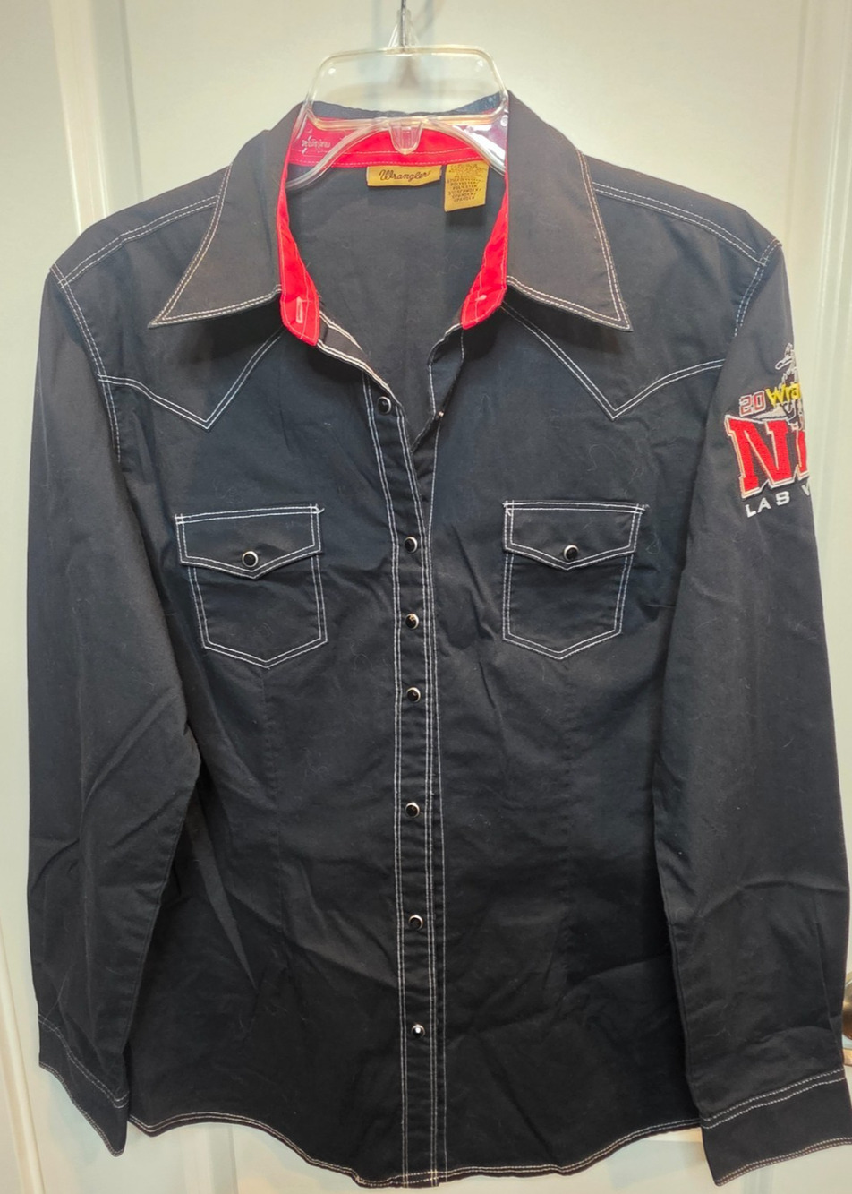 Wrangler Rodeo Snap Button-Up Shirt Women Large Black 2015 NFR Las Vegas Western